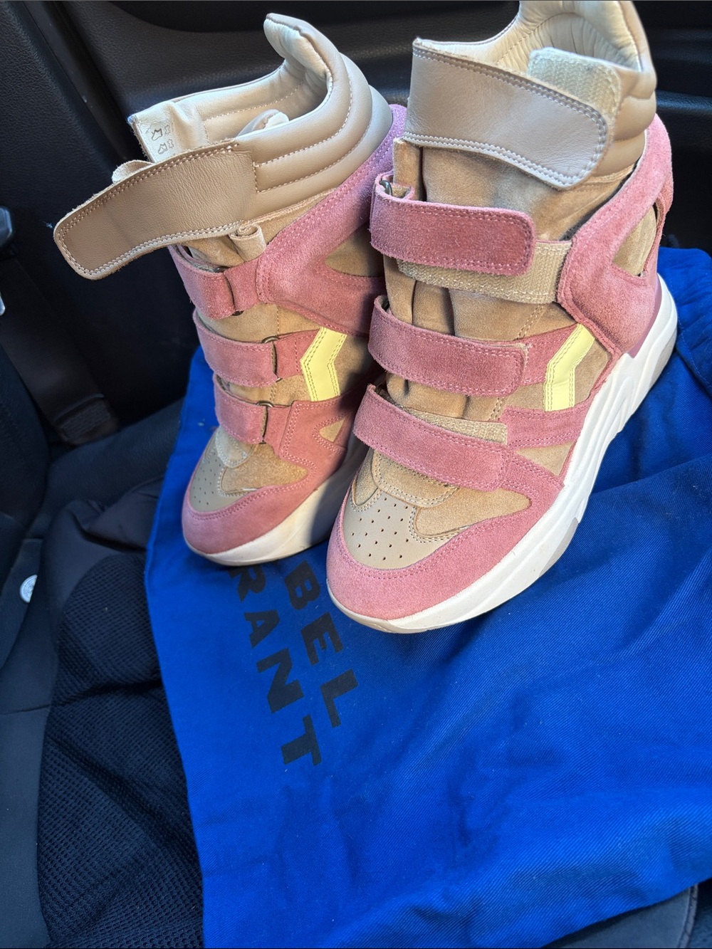 Isabel Marant Pink and Beige Wedge Sneakers